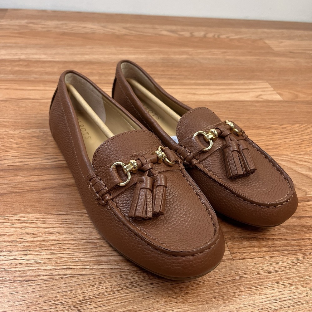 Talbots Everson Tassel Cognac Driving Moccasins Cognac‎ Leather Women's 7.5 NEW